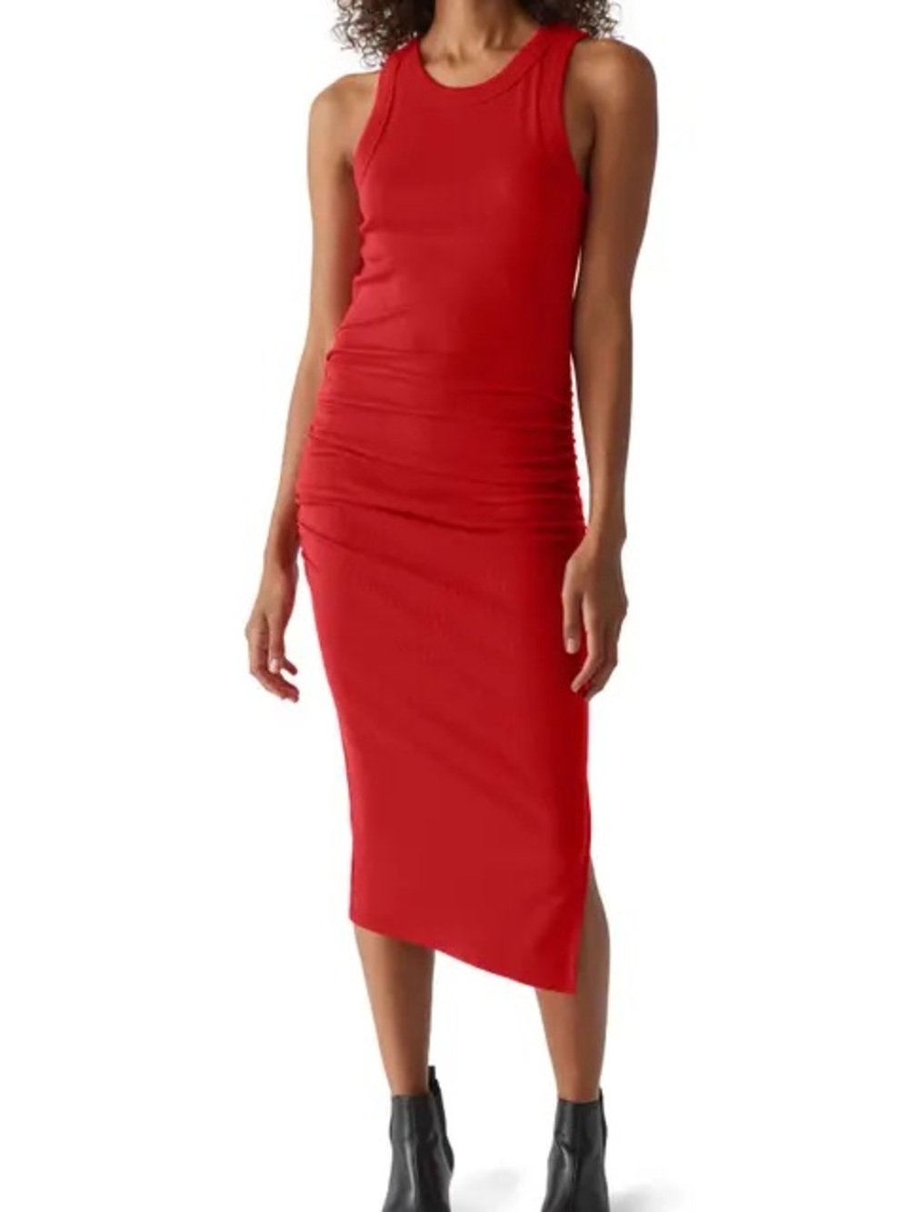 NWT Michael Stars wren Ruched Tank Midi Dress Red $98